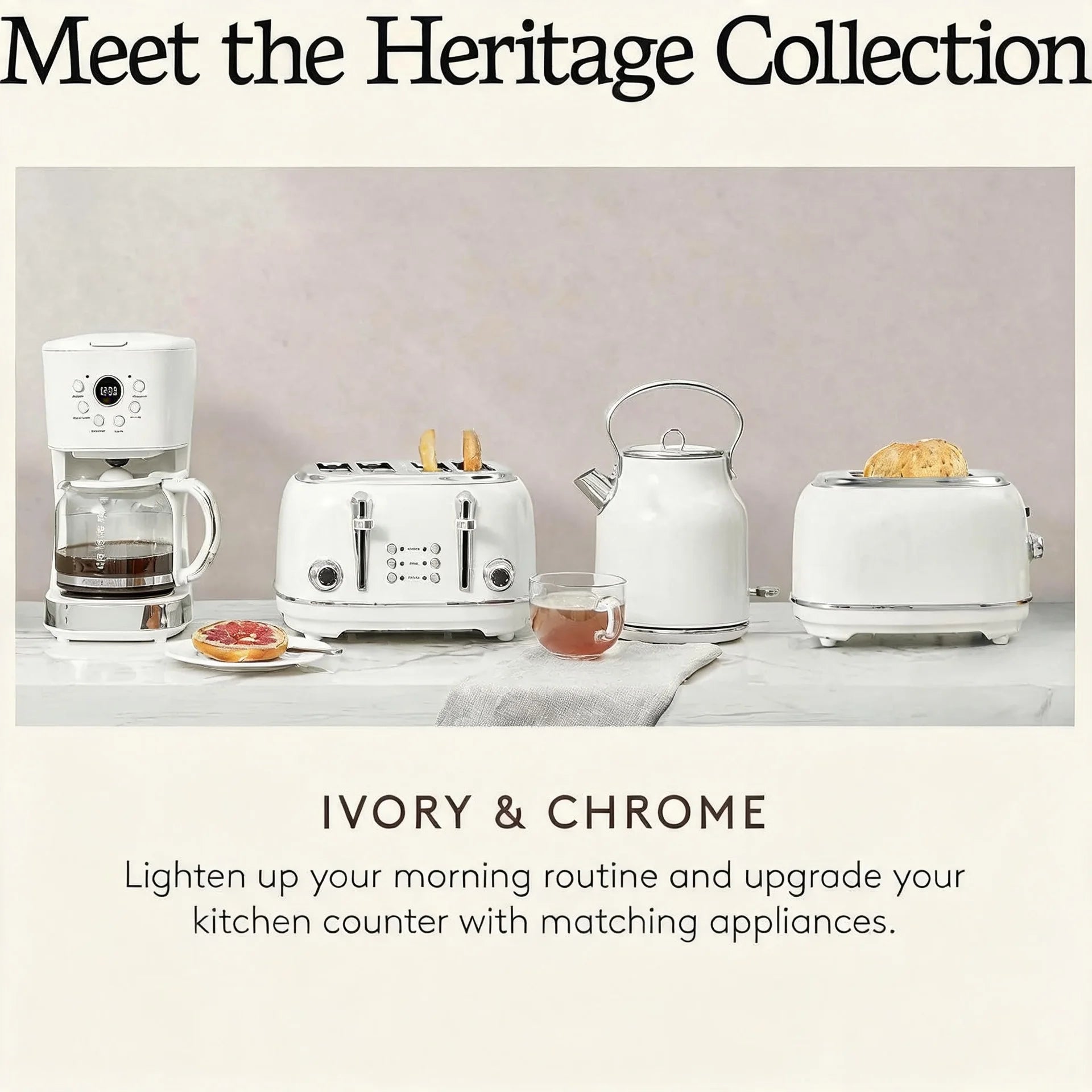 Coffee Machine, 12 Cup Programmable Drip Coffee Maker, Ivory & Chrome