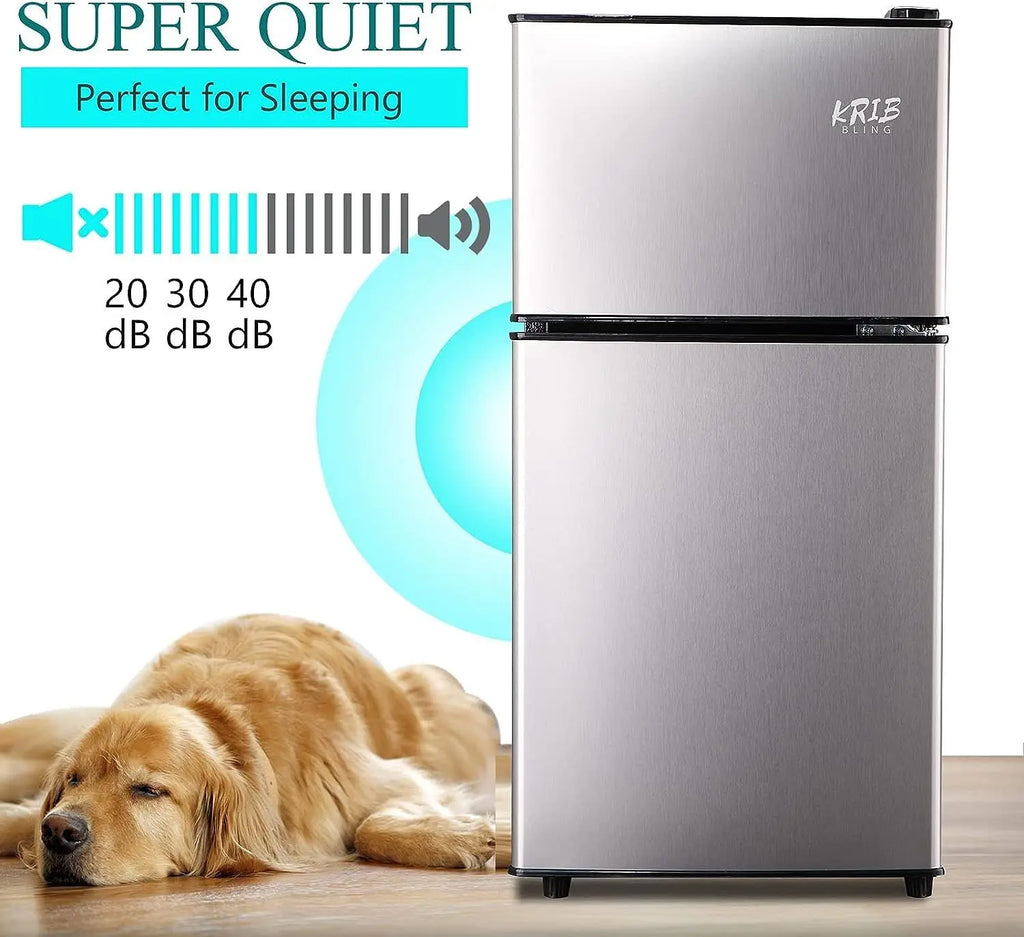 3.5Cu.Ft Compact Refrigerator Mini Fridge with Freezer, Small Refrigerator with 2 Door, 7 Level Thermostat Removable Shelves for Kitchen, Dorm, Apartment, Bar, Office, Silver