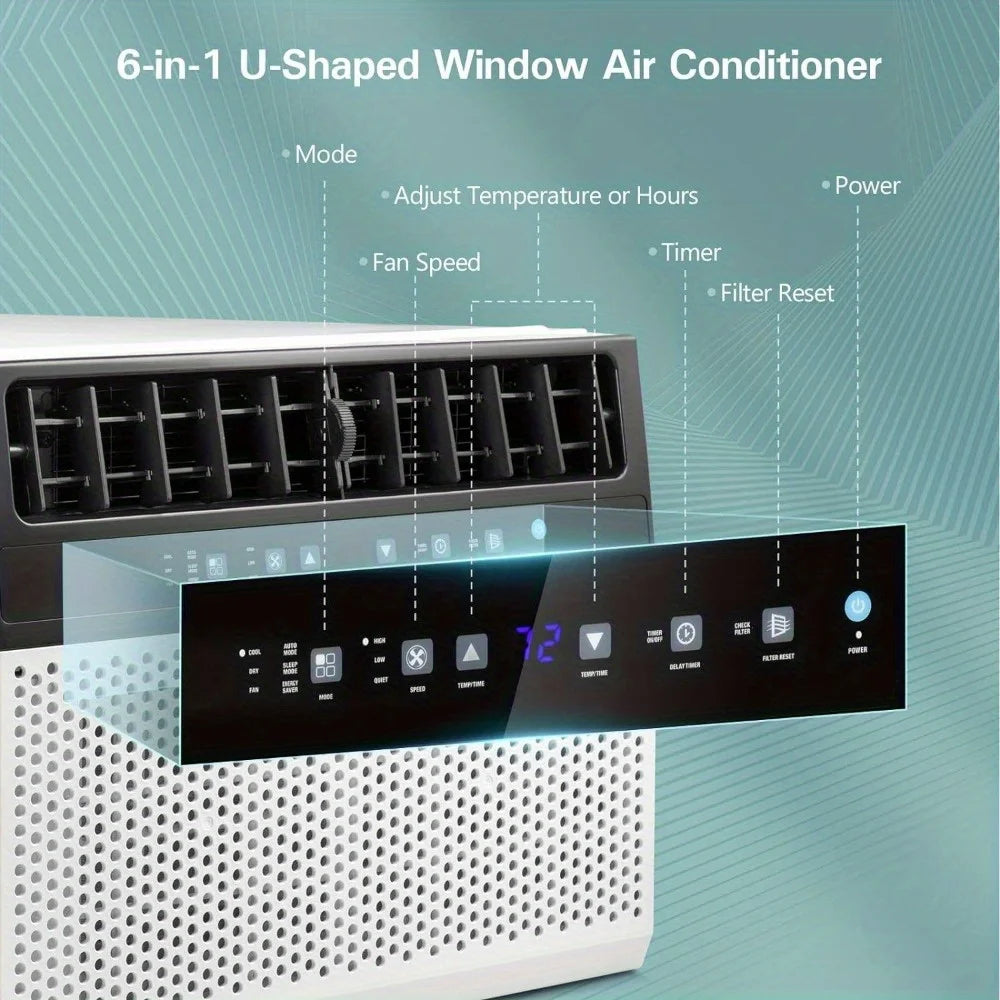 12, 000 BTU/10, 000 BTU Window Air Conditioners, U-Shaped Air Conditioner Window Unit Cools Up To 550 Sq. Ft, 6 Modes 24H Timer Energy-saving Window AC Units, Easy To Install, Full Window View, White