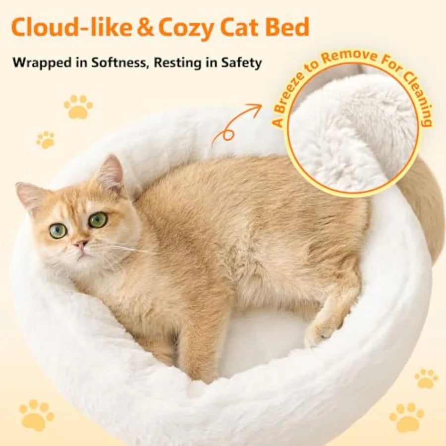 Modern Cat Tree for Indoor Cats Large Adult, 36in H Cat Tree Tower with Scratching Posts, Cozy Cat Bed Cave, Washable Cushions,