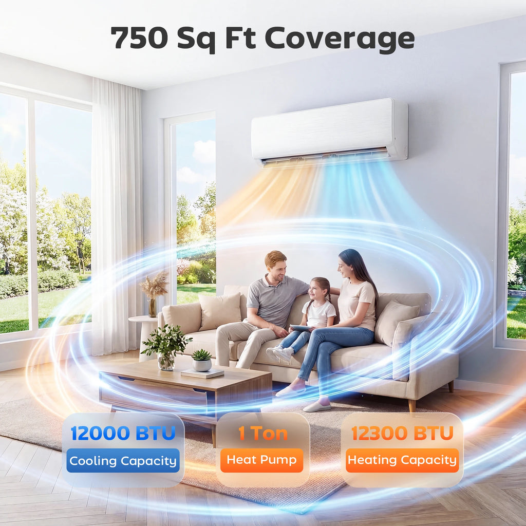 12000 BTU Mini Split AC/Heating System, 22 SEER2 115V Inverter Heat Pump, Works with Alexa and WiFi, Energy Efficient Ductless Air Conditioner Cools 750 Sq.Ft, Complete Installation Kit