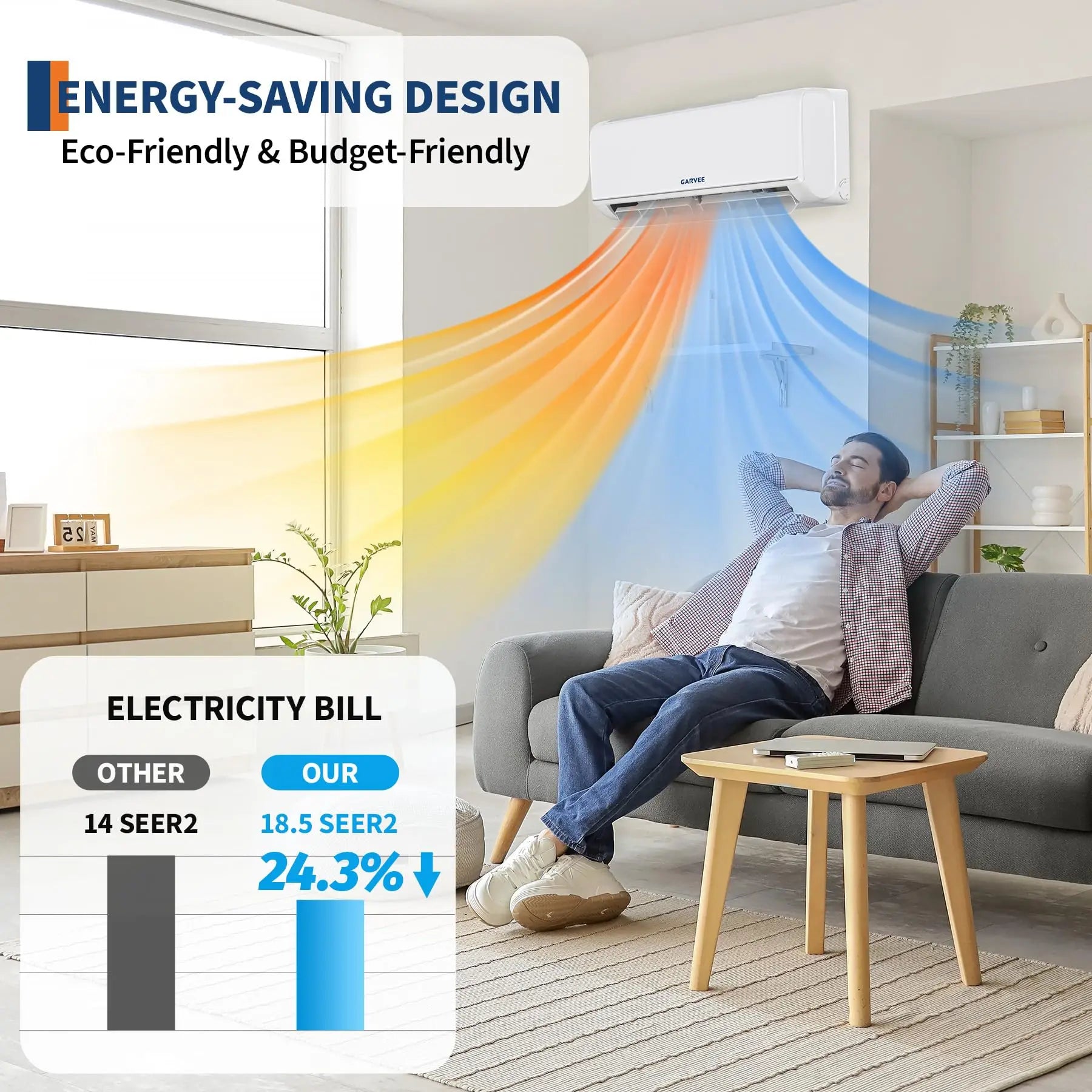 Mini Split AC & Heat Pump 9000 BTU 208/230V, 18.5 SEER2 WiFi, Compatible With Alexa Google Home, 28dB Quiet For 450 Sq.Ft