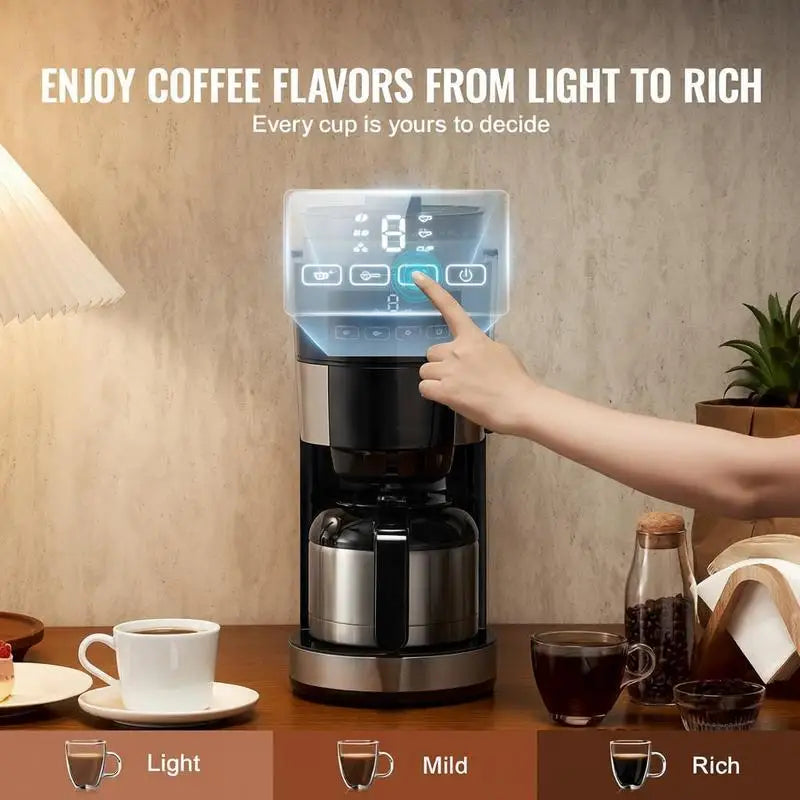 Coffee Maker with Grinder, 8 Cup Programmable Coffee Machine, Grind and Brew Coffee Maker with 24-Hour Timer for Auto Brew, Reusable Filter, for Home Office Restaurant