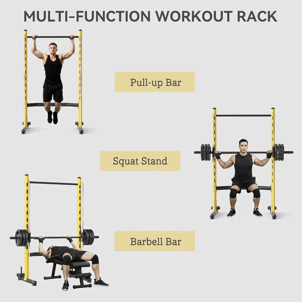 Adjustable Squat & Pull-Up Rack, Multipurpose Steel Training Bench, Home Gym Strength Equipment, Black