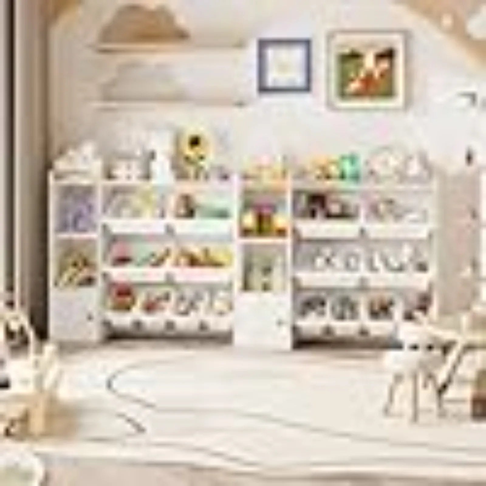 Kids Toy Storage Organizer, 44" L Wooden Bookcase Cabinet w/ 8 Removable Bins, Open Shelves, Kids Display Bookshel or Bedroom, P