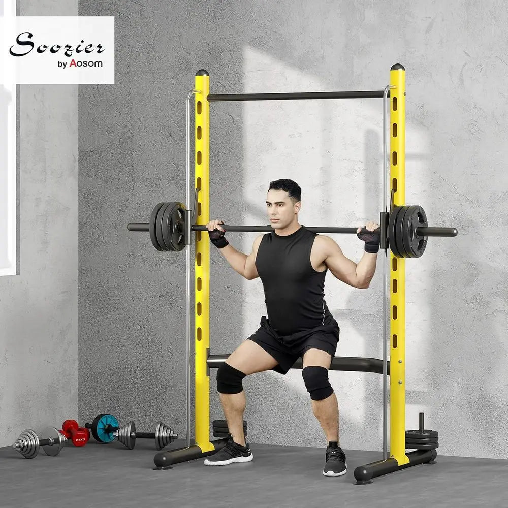 Adjustable Squat & Pull-Up Rack, Multipurpose Steel Training Bench, Home Gym Strength Equipment, Black