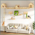 Solid Wood Cat Wall Shelves, Floor to Ceiling Cat Tower with Scratching Posts, Climbing Furniture for Large Cats, Steps, Runway, Scratching Board