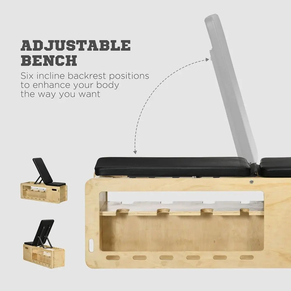 Incline Workout Bench with Storage Rack and Rope for Home Gym Strength Training