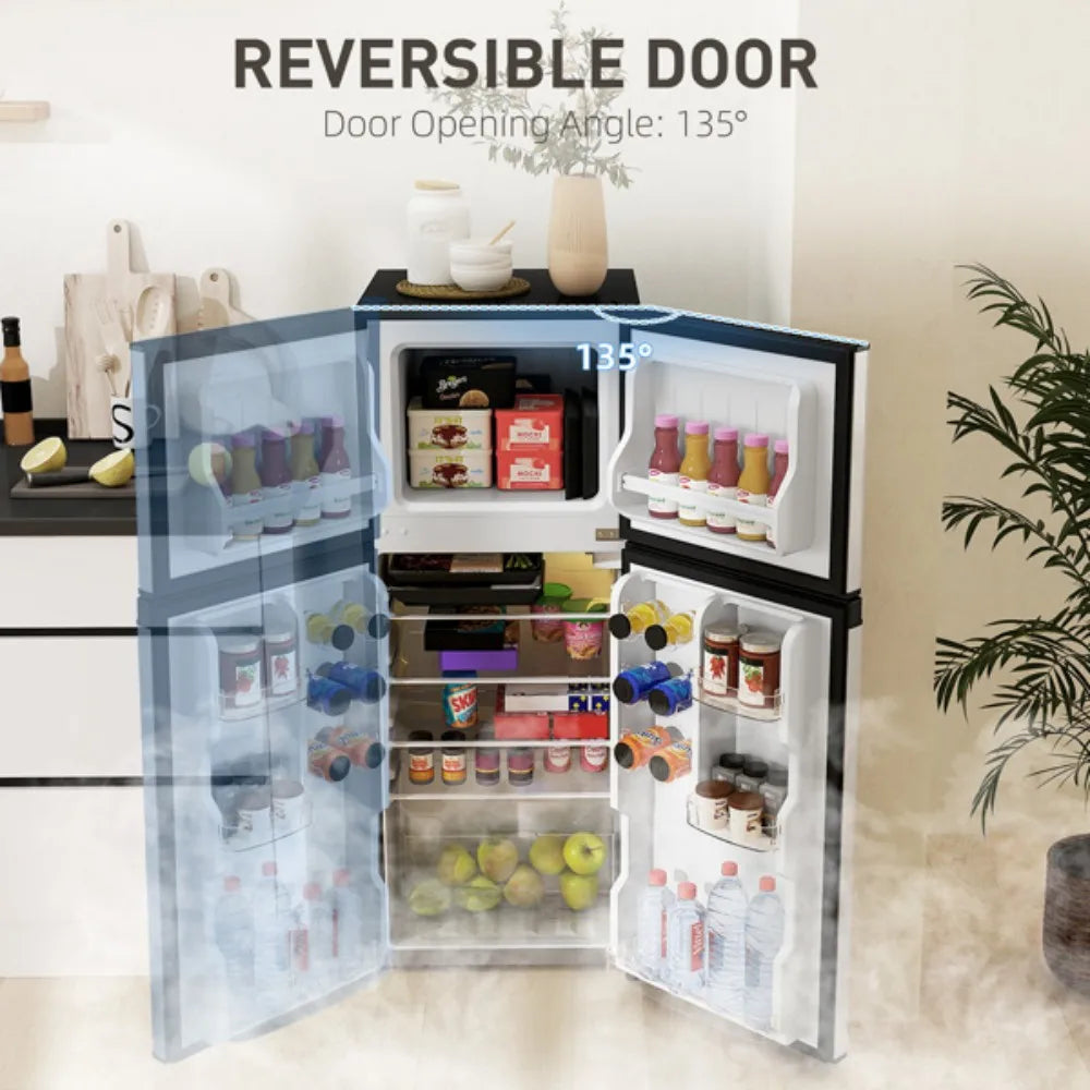 4 Cu.Ft Mini Fridge with Freezer, 2-Door Compact Refrigerator, 115V, 45.1" H, Stainless Steel, for Dorm, Office, Apartment