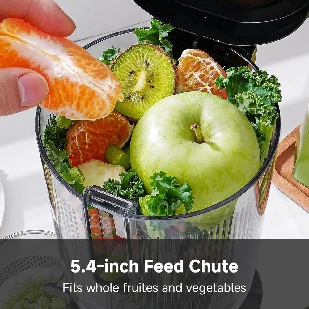 Cold Press Juicer, 5.4" Wide Chute for Whole Fruits, Masticating Extractor with Large Auger, High Juice Yield, Easy Clean