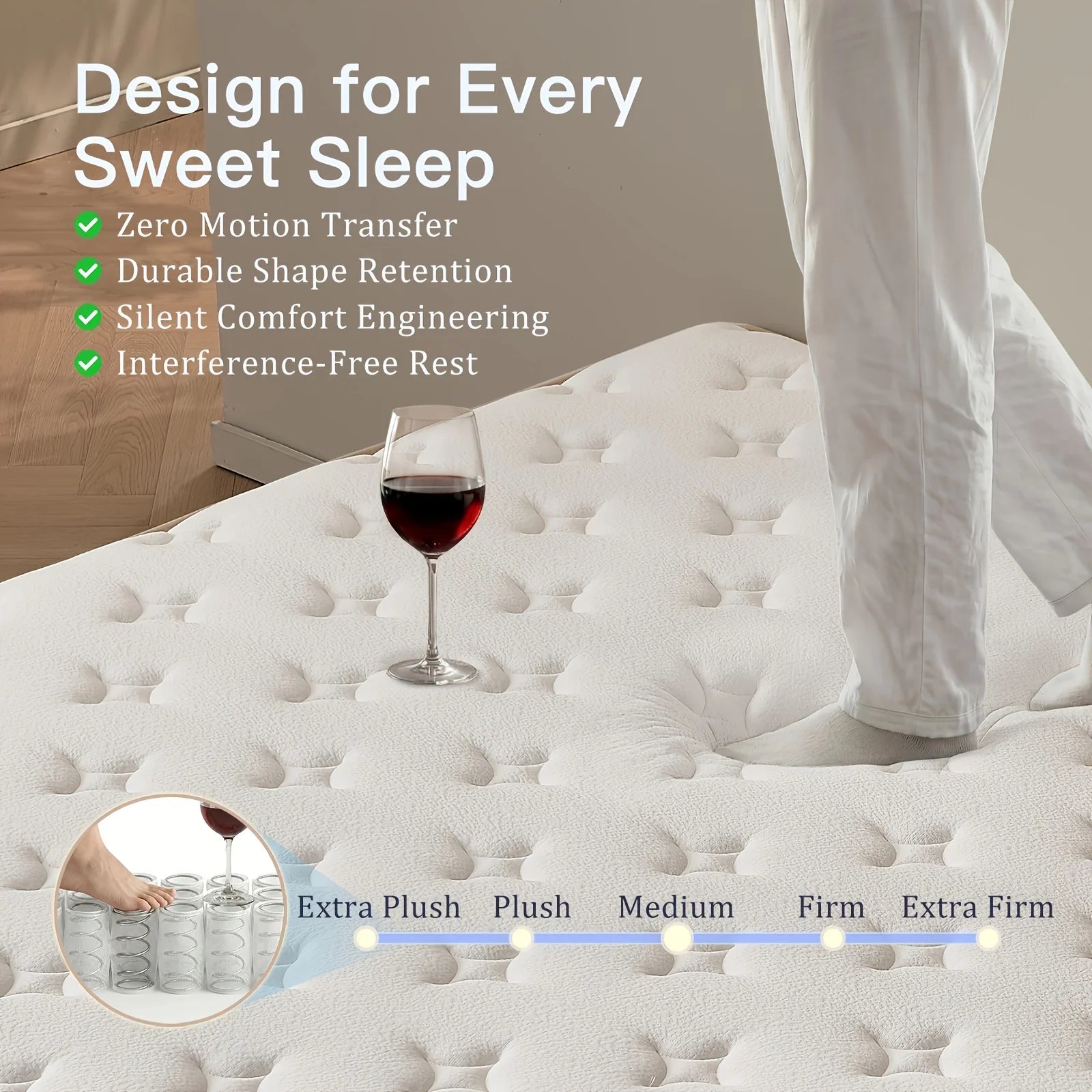 Multi-Layer Hybrid Mattress – Twin / Full / Queen Size | Memory Foam + Individually Wrapped Pocket Springs | Ergonomic Support Design | Medium-Firm Comfort Level | Breathable Fabric Cover | Easy-Setup Rolled Packaging | Ide
