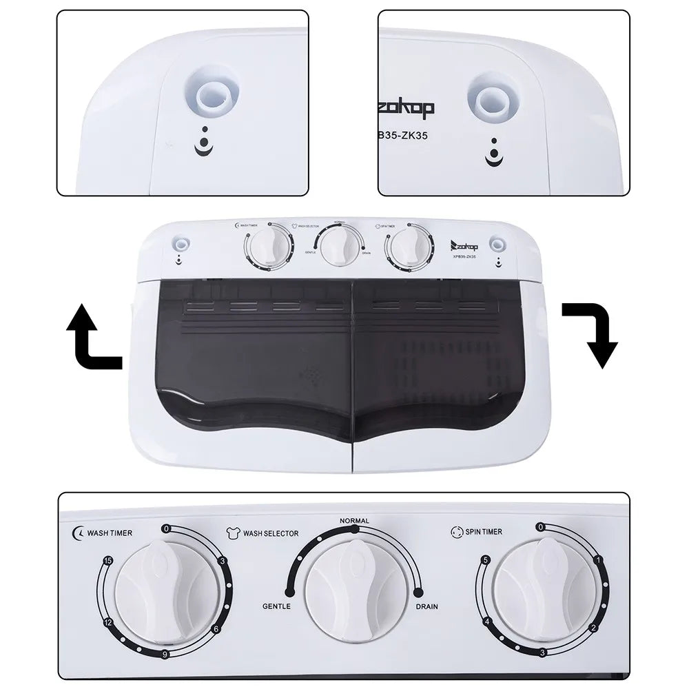 Portable Twin Tub Washing Machine Mini Washer Spin Dryer Compact Semi-automatic