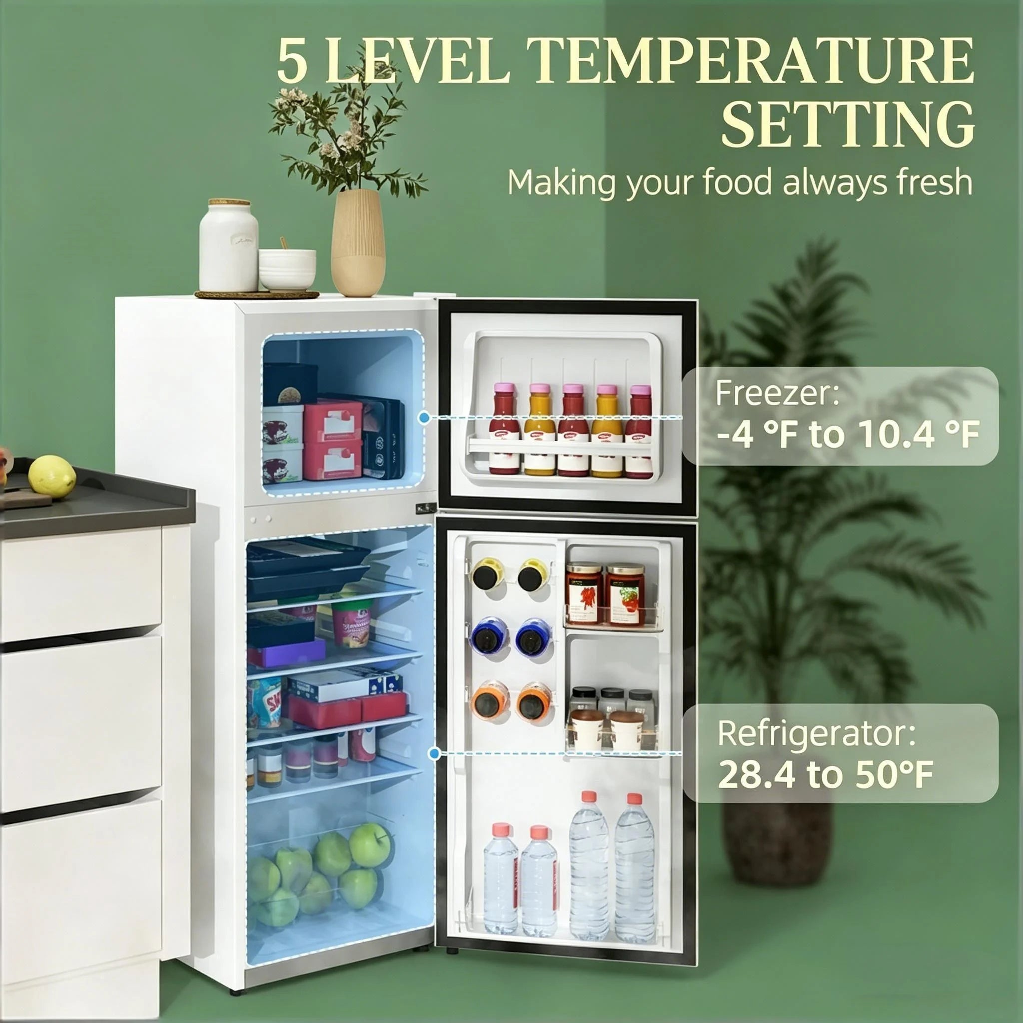 Compact White Double Door Mini Fridge with Freezer, Adjustable Temp Control, Quiet Small Refrigerator for Bedroom, Dorm, Office, Apartment, Ideal for Food Beverage Storage, Energy Saving & Space Saving Cooler