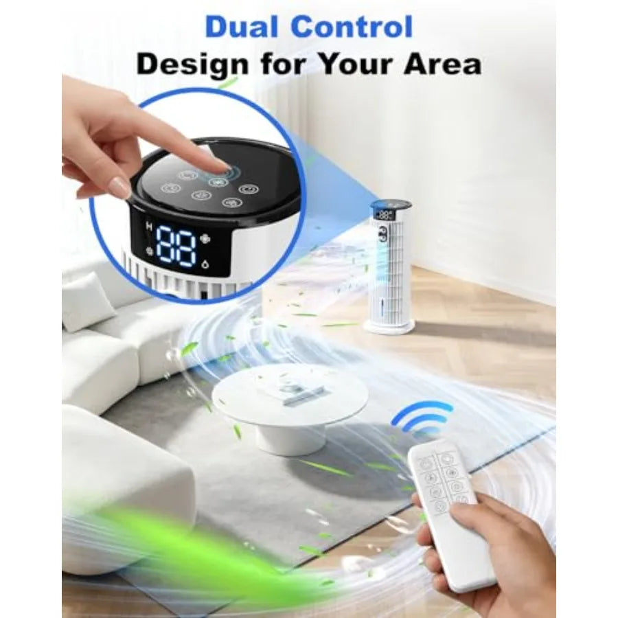 Portable Air Conditioners, 4 in 1 Evaporative Air Cooler, 1000ML Tower Fan with Remote, 3 Wind SpeedsandTurbo Mode, 2 Mist, 10H