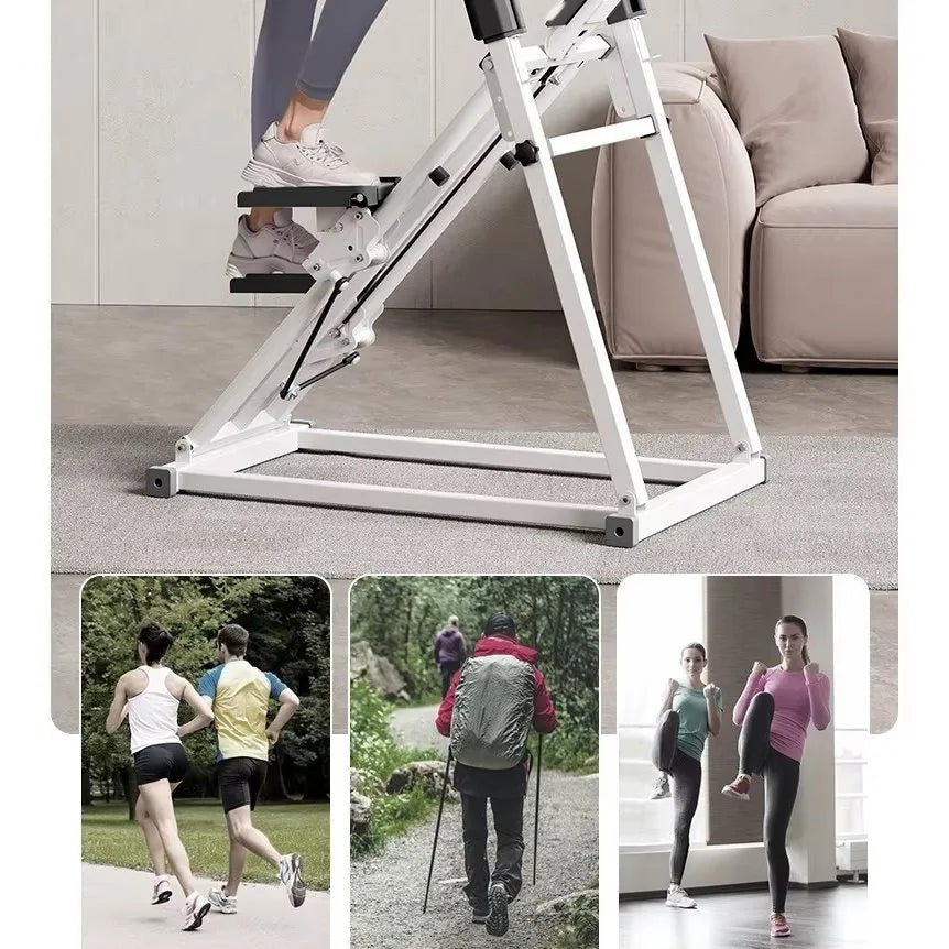 Folding vertical stepper machine comes with a pair of anti slip gloves, hydraulic resistance adjustment, household small aerobic fitness equipment, stair machine, multifunctional swing stepper, household silent grease burning