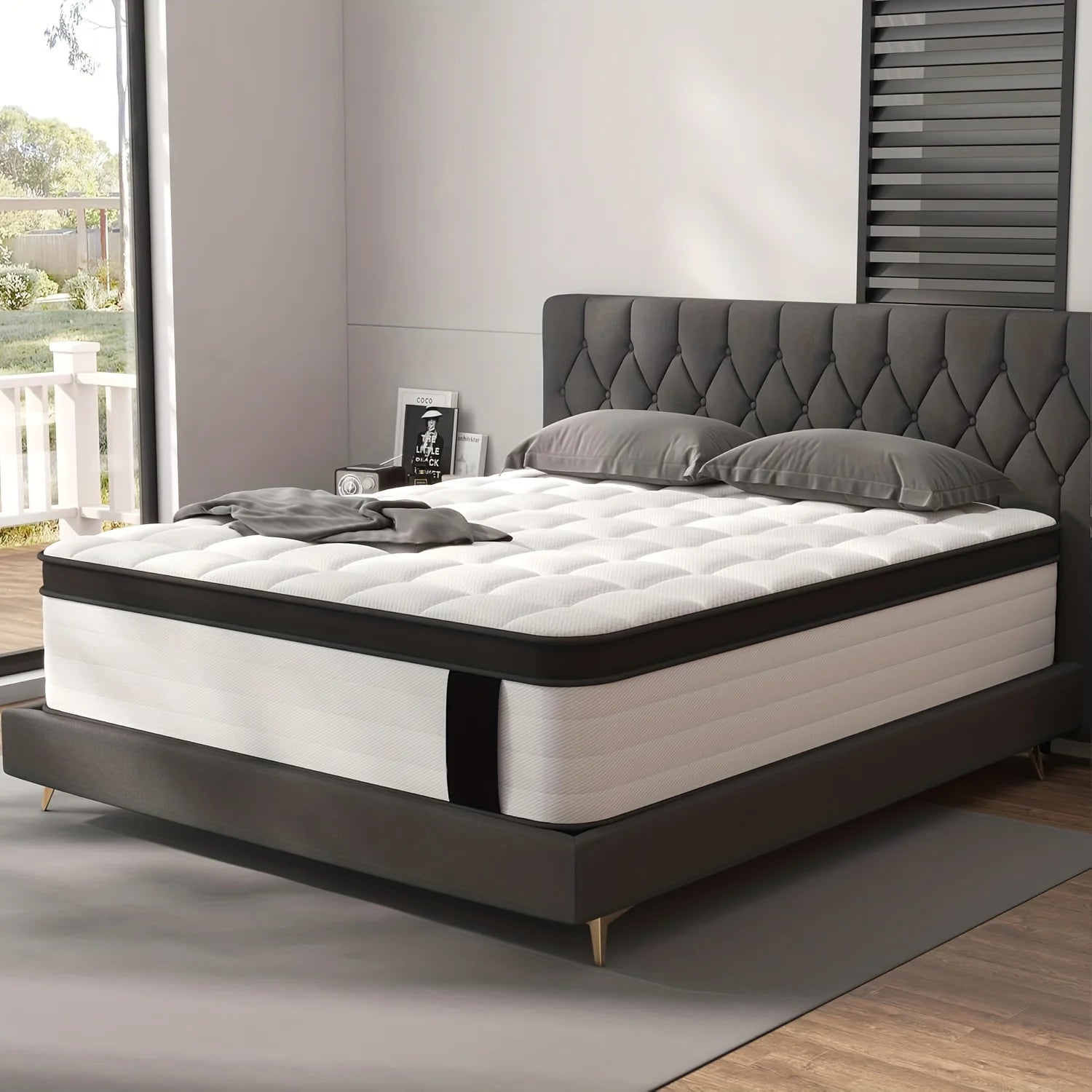 12 Inch Queen/King/Full Size Mattress - Medium Firm Support with Memory Foam & Pocket Springs, Lumbar Support, Plush Top Layer, Boxed Design, No Electricity/Battery-Free, Fire-Resistant Polyester Cover, Ideal for Home & Hotel