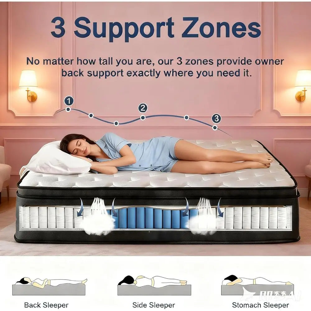 14 Inch Queen Hybrid Mattress: Medium Firm Support, Cooling Comfort for All Sleepers