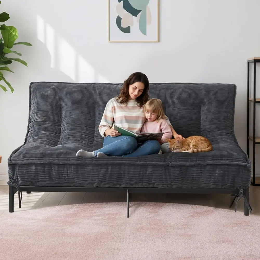 8 Inch Sleeper Couch Bed with Shredded Foam Mattress and Storage Straps for Living Room, Corduroy (Cover Not Included)