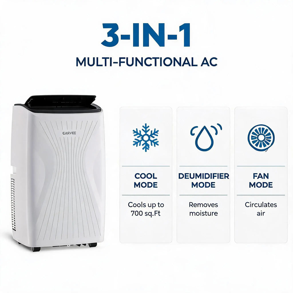 14000 BTU Portable Air Conditioner 3-In-1 Cool Fan Dehumidifier Efficient Cooling And Dehumidification Compact AC Unit Reliable Performance For Home Or Office