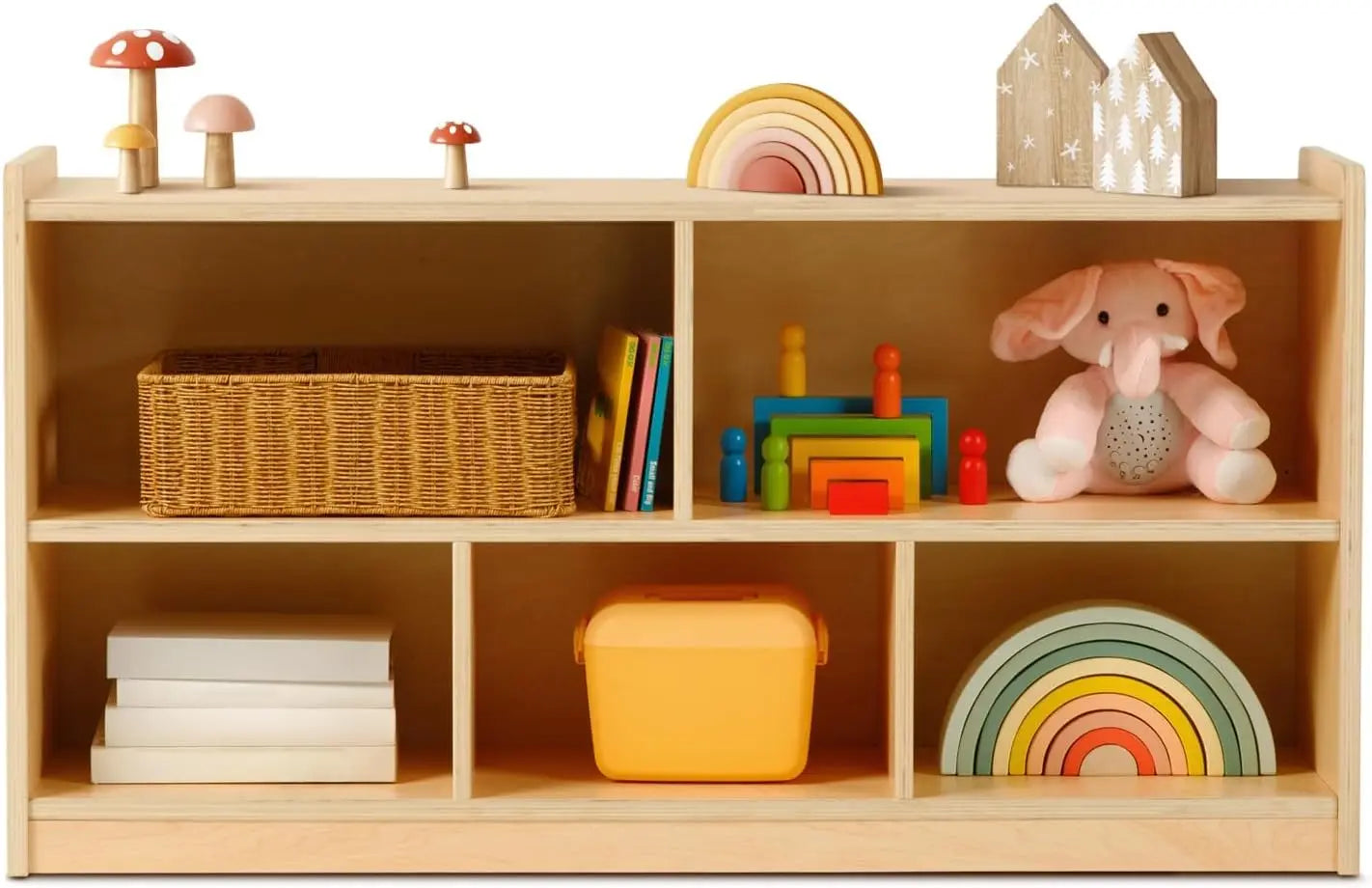 5-Section Wooden Storage Cabinet for Kids, Toy Organizer with 2 Shelves, Classroom and Playroom Shelf