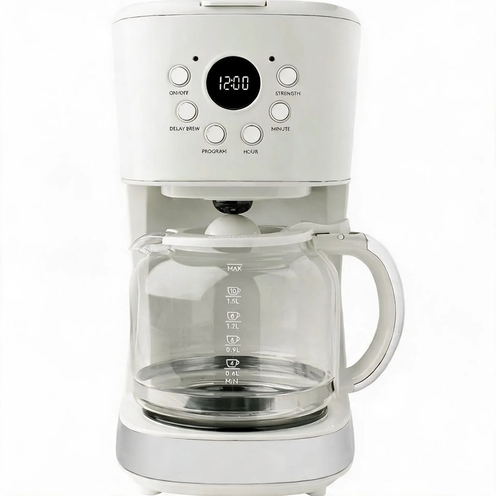 Coffee Machine, 12 Cup Programmable Drip Coffee Maker, Ivory & Chrome