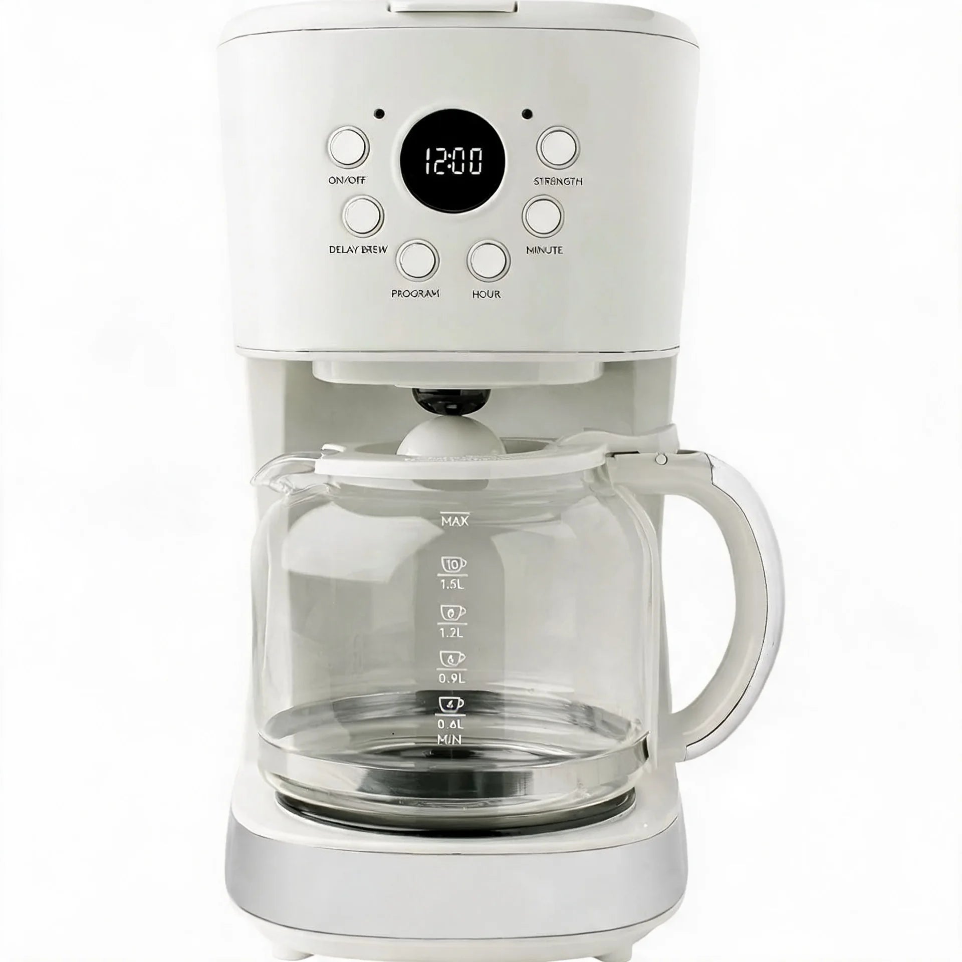 Coffee Machine, 12 Cup Programmable Drip Coffee Maker, Ivory & Chrome