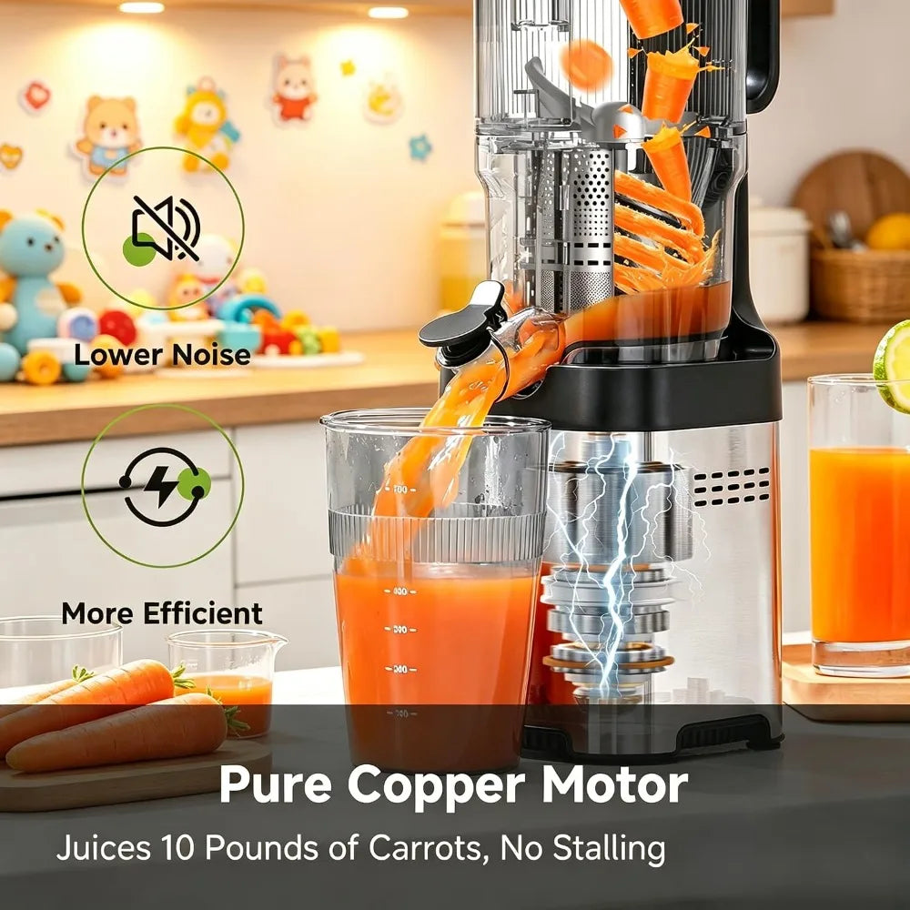Cold Press Juicer, 5.4" Wide Chute for Whole Fruits, Masticating Extractor with Large Auger, High Juice Yield, Easy Clean
