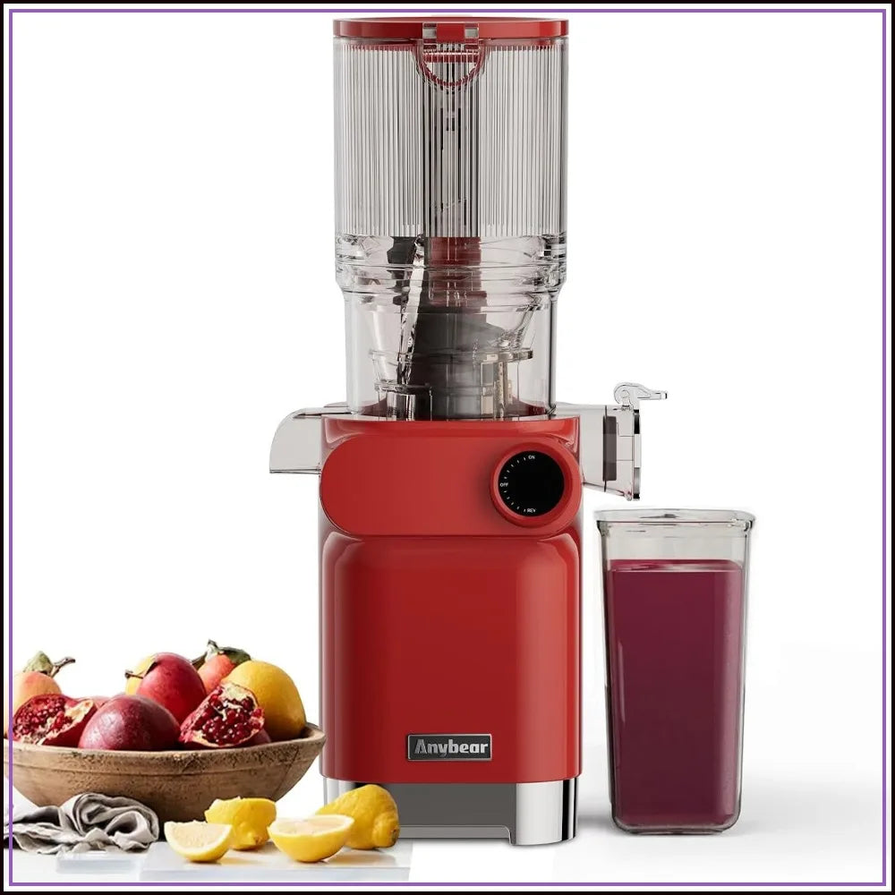 Cold Press Juicer 200W Masticating Slow Juicer 4.3" Large Feed Chute Fit Whole Fruits & Veggies | Upgraded Auger | Tritan Material | BPA Free | Juice Recipes (Red)