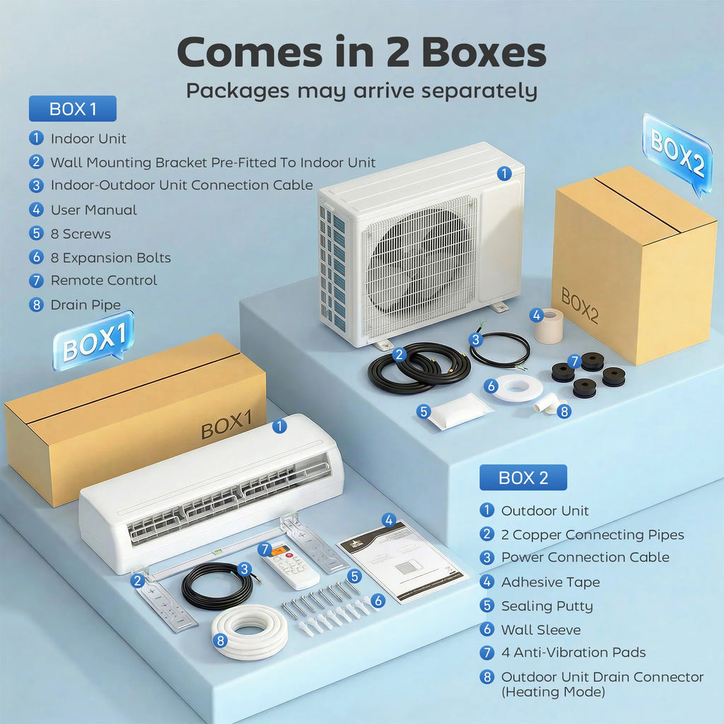 12000 BTU Mini Split AC/Heating System, 22 SEER2 115V Inverter Heat Pump, Works with Alexa and WiFi, Energy Efficient Ductless Air Conditioner Cools 750 Sq.Ft, Complete Installation Kit