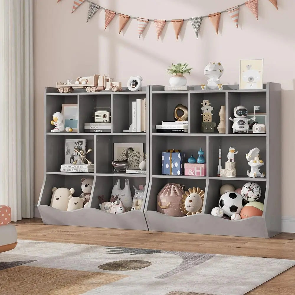 3-Tier Children's Bookshelf and Toy Storage Cabinet, Multi-Purpose Organizer for Home, Playroom, and Classroom, Grey