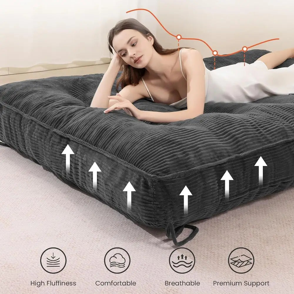 8 Inch Sleeper Couch Bed with Shredded Foam Mattress and Storage Straps for Living Room, Corduroy (Cover Not Included)