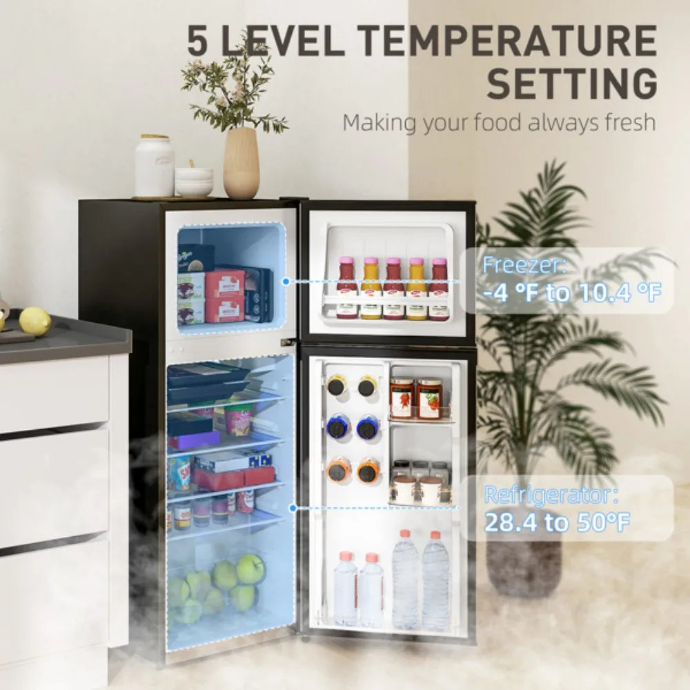 4 Cu.Ft Mini Fridge with Freezer, 2-Door Compact Refrigerator, 115V, 45.1" H, Stainless Steel, for Dorm, Office, Apartment