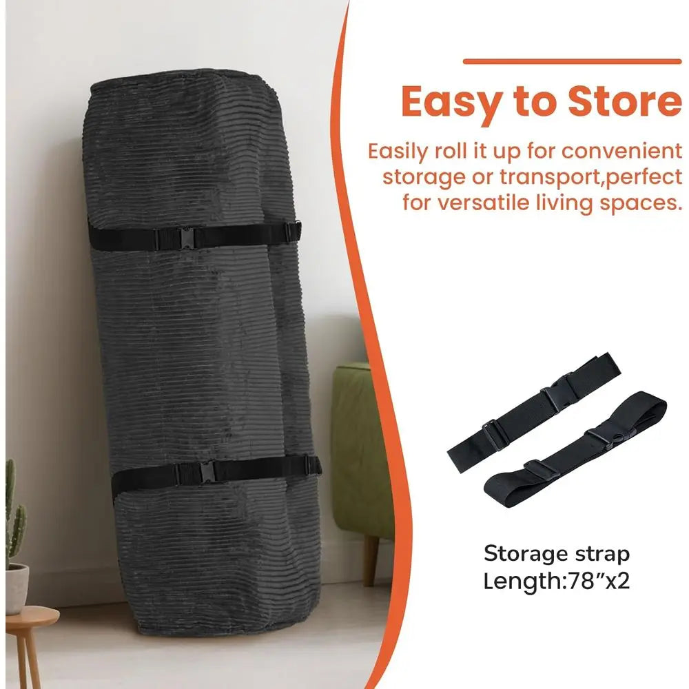 8 Inch Sleeper Couch Bed with Shredded Foam Mattress and Storage Straps for Living Room, Corduroy (Cover Not Included)