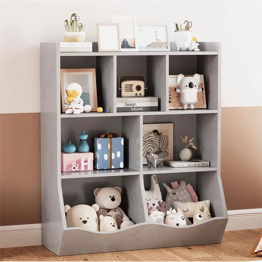 3-Tier Children's Bookshelf and Toy Storage Cabinet, Multi-Purpose Organizer for Home, Playroom, and Classroom, Grey