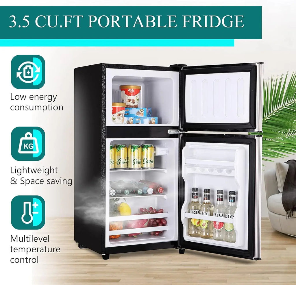 3.5Cu.Ft Compact Refrigerator Mini Fridge with Freezer, Small Refrigerator with 2 Door, 7 Level Thermostat Removable Shelves for Kitchen, Dorm, Apartment, Bar, Office, Silver