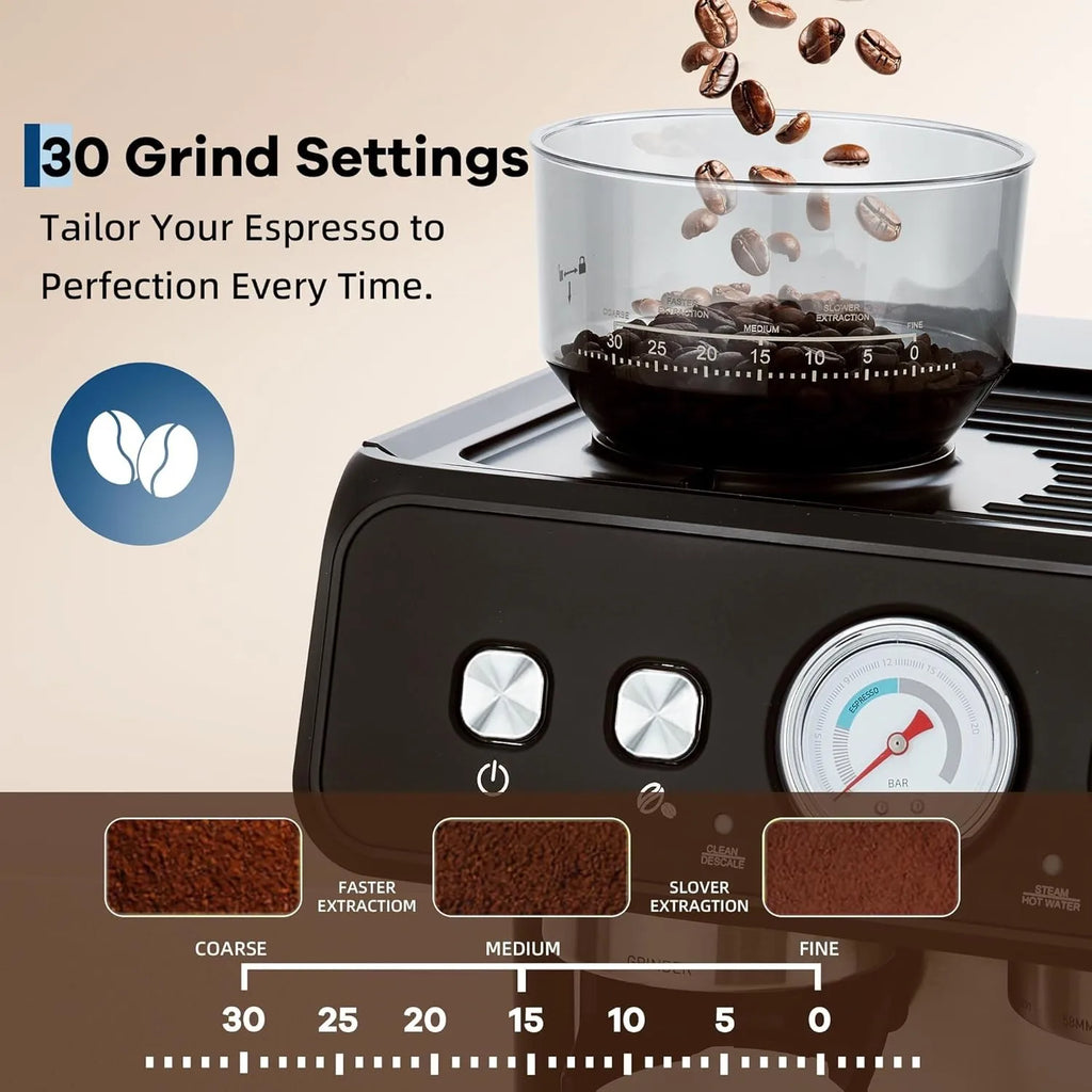 Stainless Steel Espresso Machine with Grinder 20 Bar ＆ 2.8l Removable Tank
