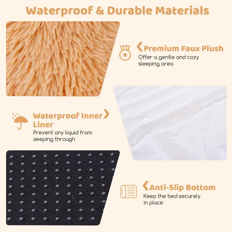 Washable Fluffy Human Dog Bed with Soft Blanket and Plump Pillow-Brown