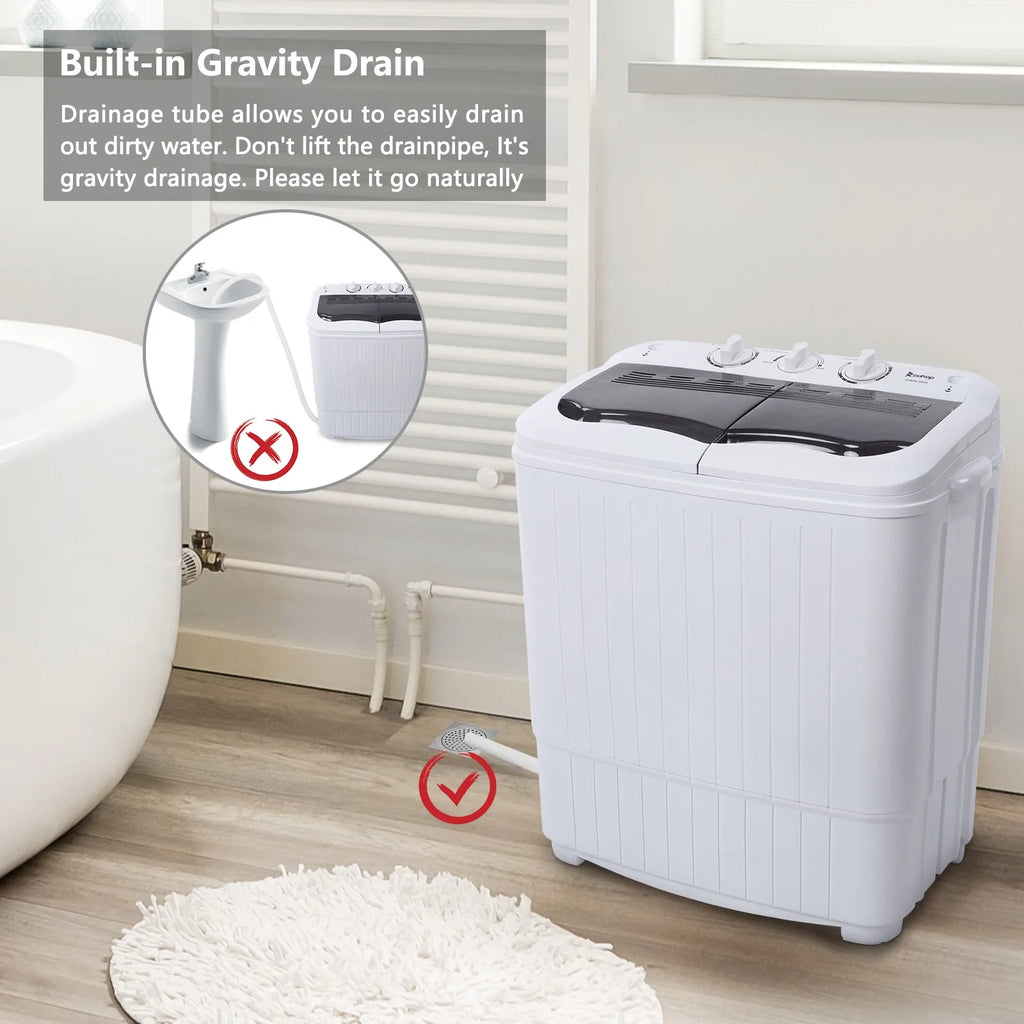 Portable Twin Tub Washing Machine Mini Washer Spin Dryer Compact Semi-automatic
