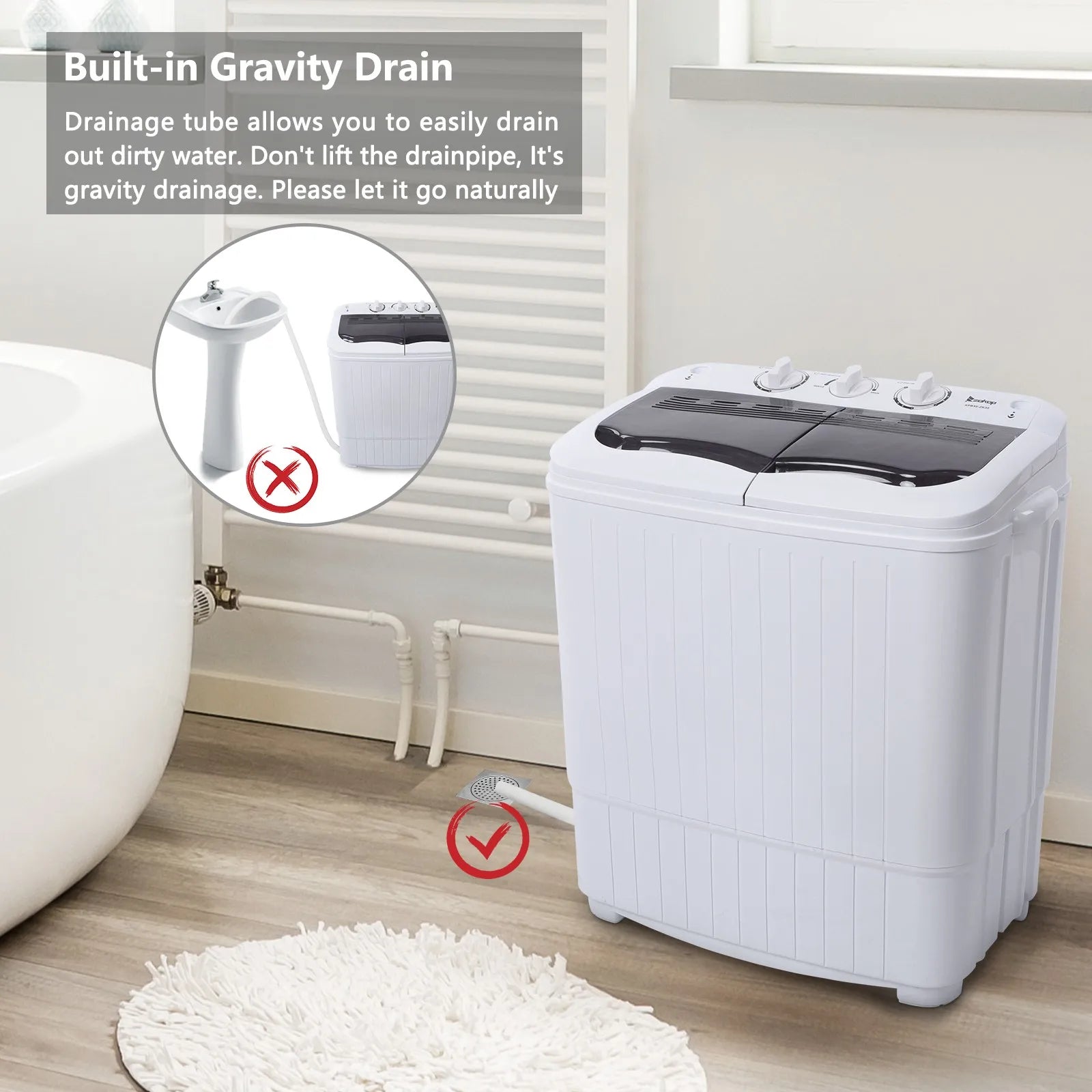 Portable Twin Tub Washing Machine Mini Washer Spin Dryer Compact Semi-automatic