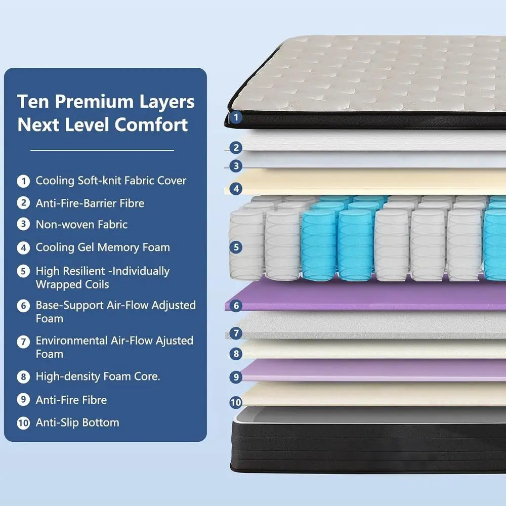14 Inch Queen Hybrid Mattress: Medium Firm Support, Cooling Comfort for All Sleepers