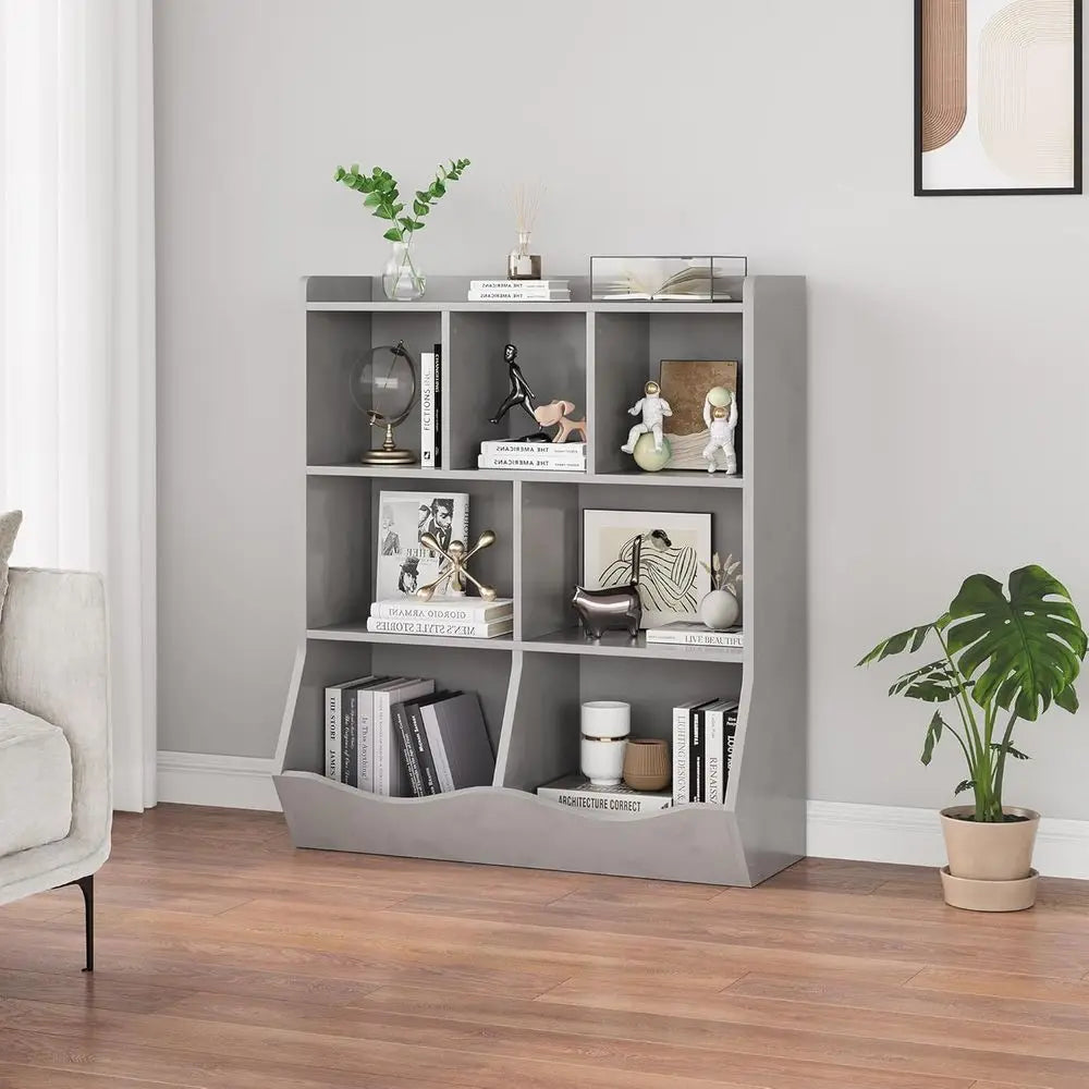3-Tier Children's Bookshelf and Toy Storage Cabinet, Multi-Purpose Organizer for Home, Playroom, and Classroom, Grey
