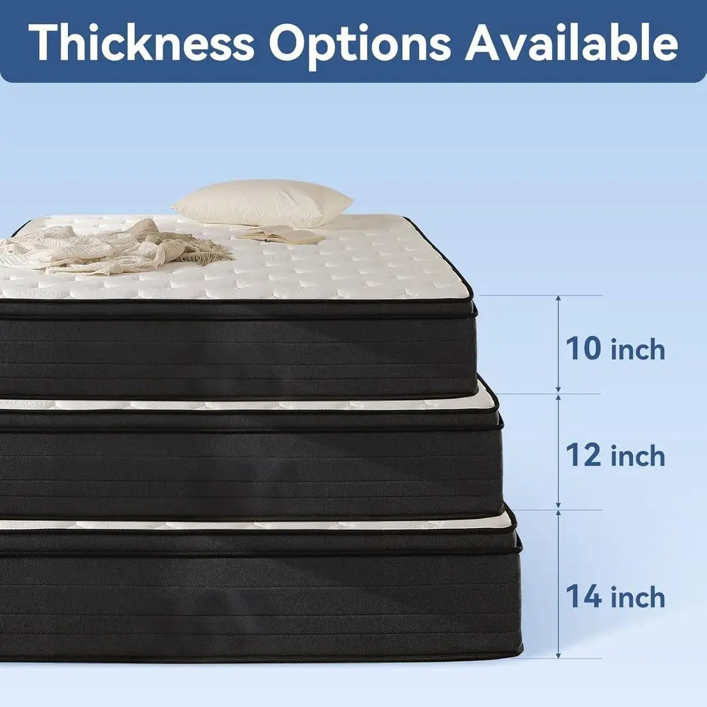14 Inch Queen Hybrid Mattress: Medium Firm Support, Cooling Comfort for All Sleepers