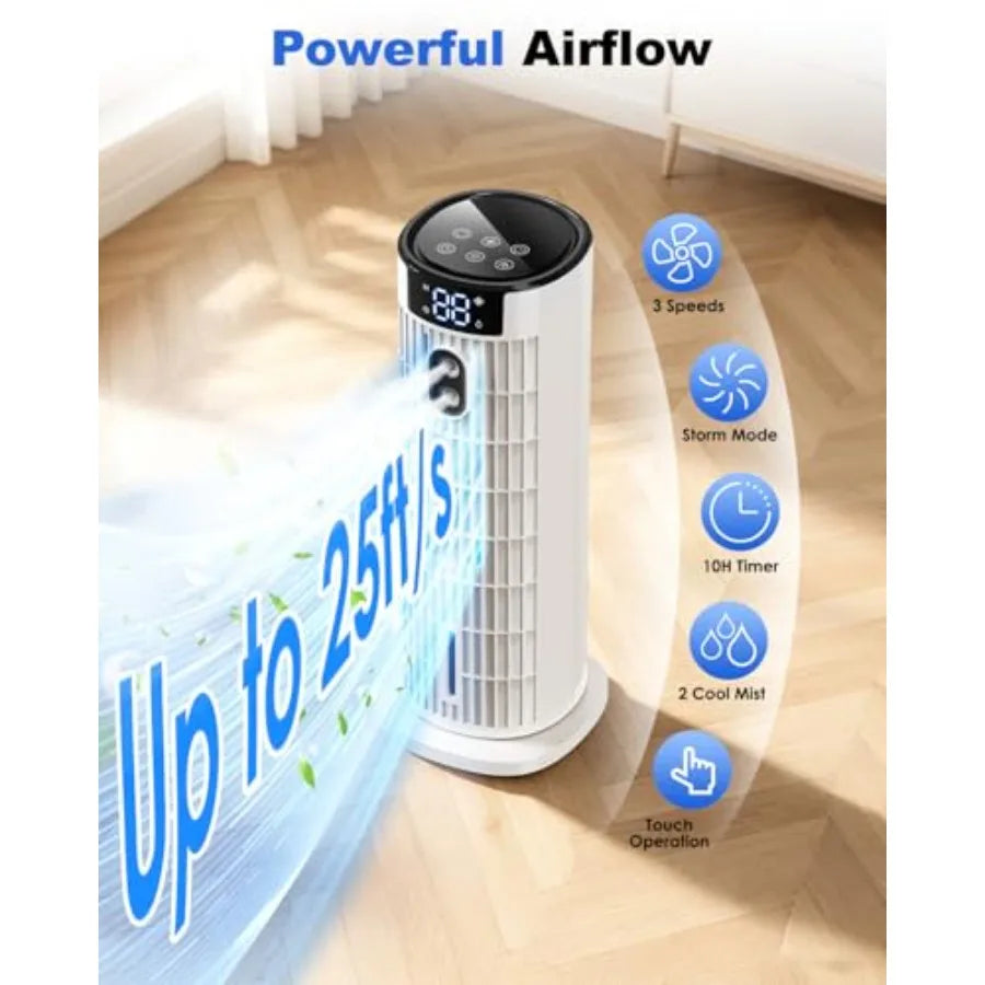Portable Air Conditioners, 4 in 1 Evaporative Air Cooler, 1000ML Tower Fan with Remote, 3 Wind SpeedsandTurbo Mode, 2 Mist, 10H