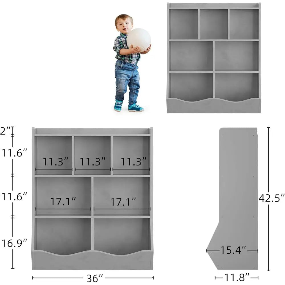 3-Tier Children's Bookshelf and Toy Storage Cabinet, Multi-Purpose Organizer for Home, Playroom, and Classroom, Grey