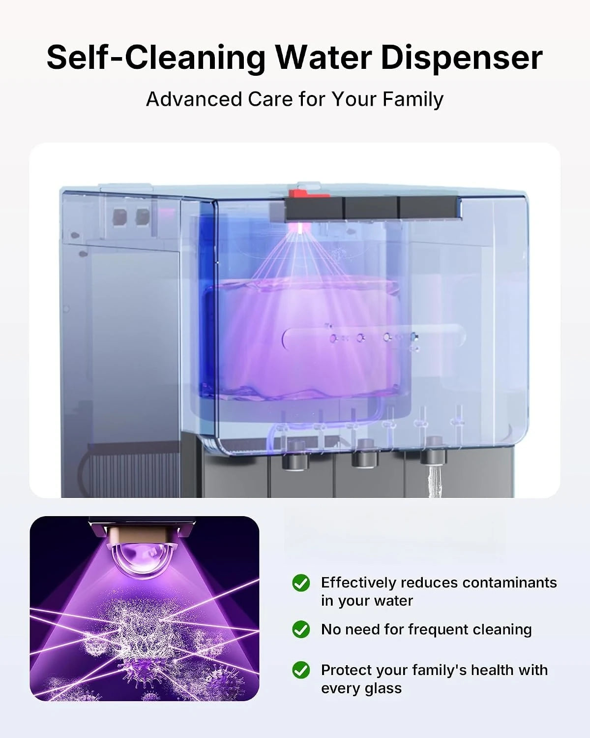 Self Cleaning Water Dispenser, Bottom Loading Water Dispenser for 3 & 5 Gallon Bottles,LED Indicators, Ideal，Black