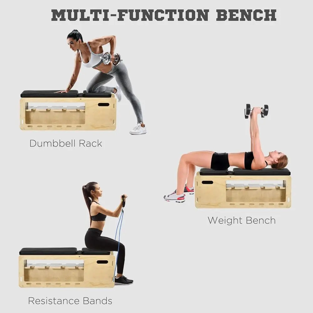 Incline Workout Bench with Storage Rack and Rope for Home Gym Strength Training