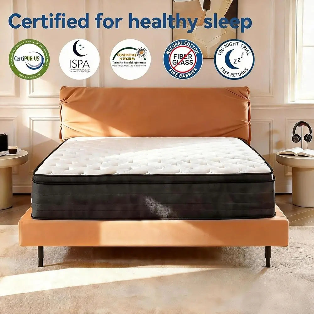 14 Inch Queen Hybrid Mattress: Medium Firm Support, Cooling Comfort for All Sleepers