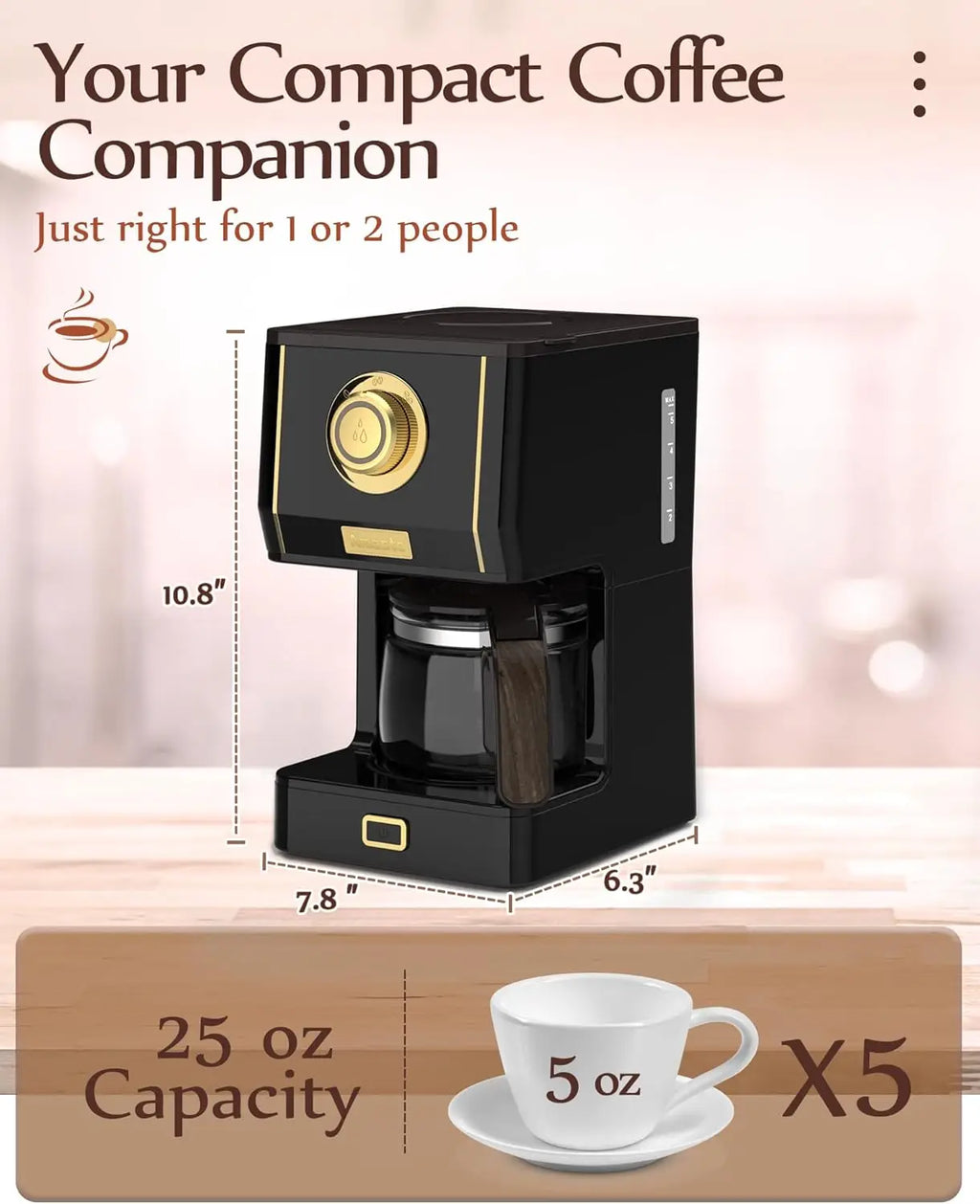 Coffee Maker, 25 Oz Drip Retro Style Coffee Machine with Glass Coffee Pot with Reusable Coffee Filter & Three Brewing Modes,