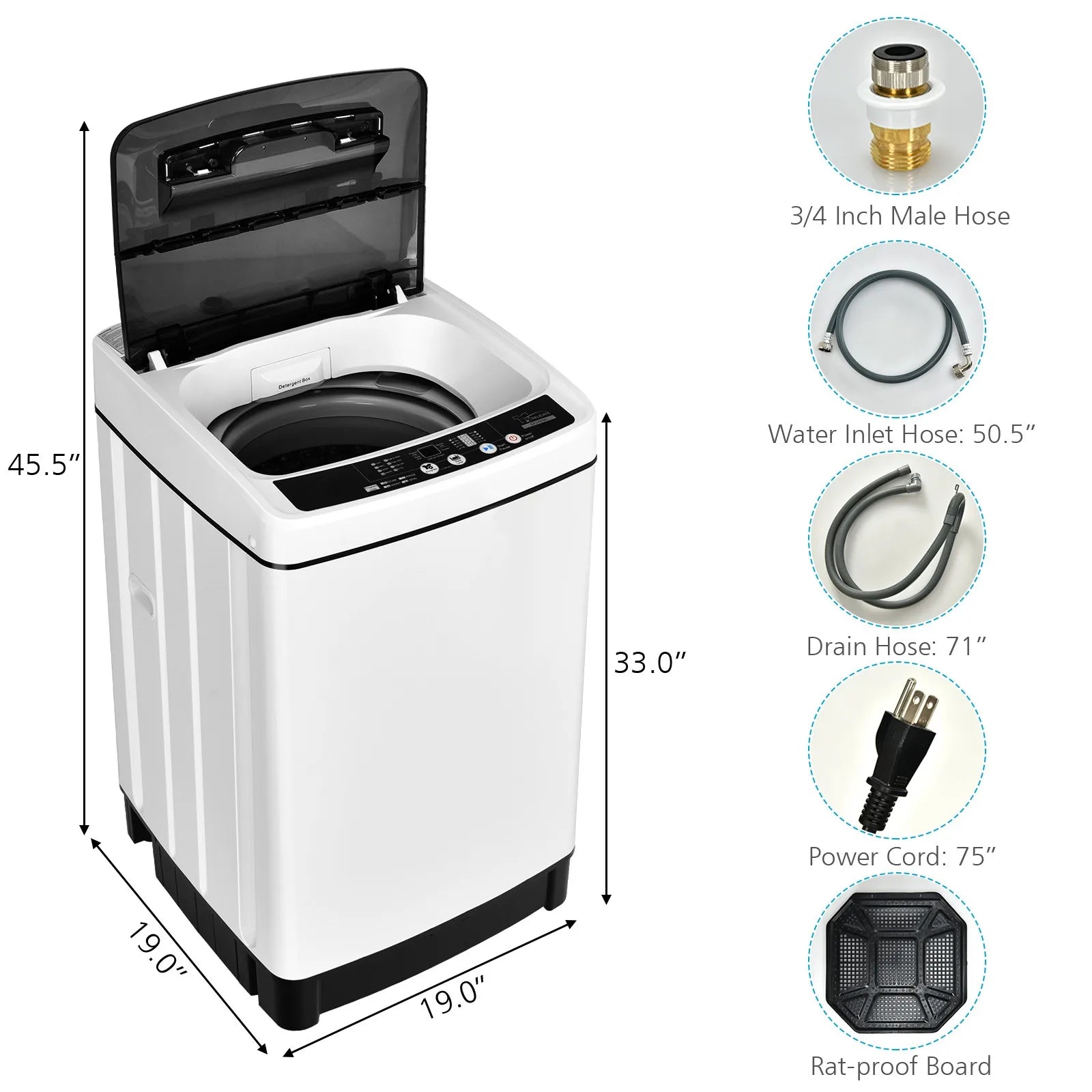 Full-Automatic Washing Machine 1.5 Cu.Ft 11 LBS Washer & Dryer White