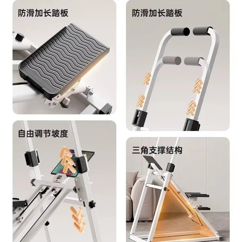 Folding vertical stepper machine comes with a pair of anti slip gloves, hydraulic resistance adjustment, household small aerobic fitness equipment, stair machine, multifunctional swing stepper, household silent grease burning